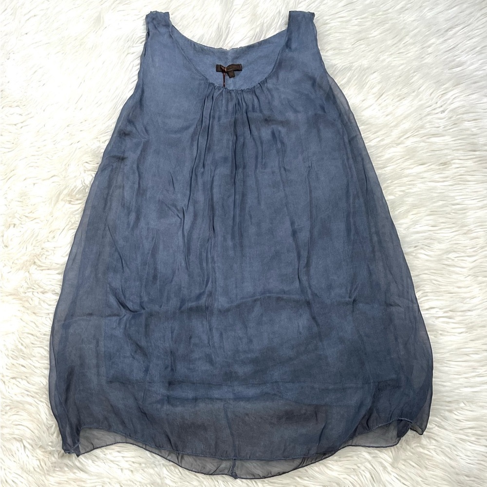 100% Silk Micro Mini / Tunic Top Made in Italy Piazza Roma Dusty Blue - Picture 4 of 14